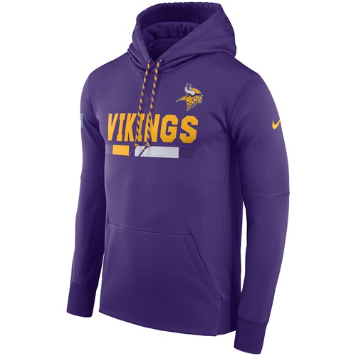 Men's Minnesota Vikings Nike Purple Sideline ThermaFit Performance PO Hoodie - Click Image to Close